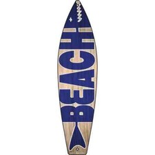 Blue Beach Novelty Metal Surfboard Sign 23"x6" Plaque Home Door Garage Wall