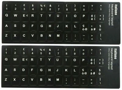 2 x Adesivi Neri Etichette Lettere per Tastiera Italiana Stickers Black Keyboard