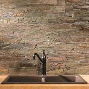 Awesome stick on stone backsplash Aspect Peel And Stick Stone Backsplash Approx 15 Sq Ft Kit Ebay