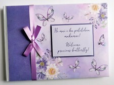 Personalised purple butterflies baby shower guest book, baby shower gift