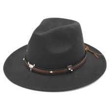 Men Women's Panama Hat Wide Brim Fedora Trilby Costume Cap w/ Hand-worked Band