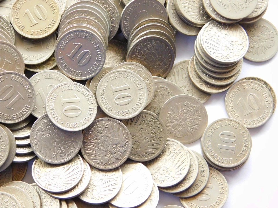 Lot GERMAN 100x 10 PFENNIG 1874 - 1915 Nickel EMPIRE WW1 NICE Old Coin HISTORY - Image 4 of 4