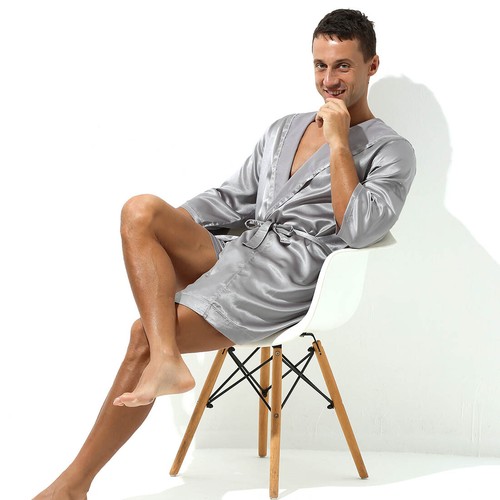 Men Shiny Homwear Summer Kimono Robe 