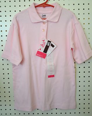 LEE School POLO Shirt PINK Girl 7 - 14 UNIFORM SHORT Sleeve NW Flower Button 