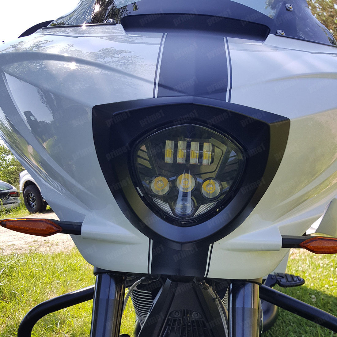 Custom Black LED Headlight for Victory Cross Country, Kingpin