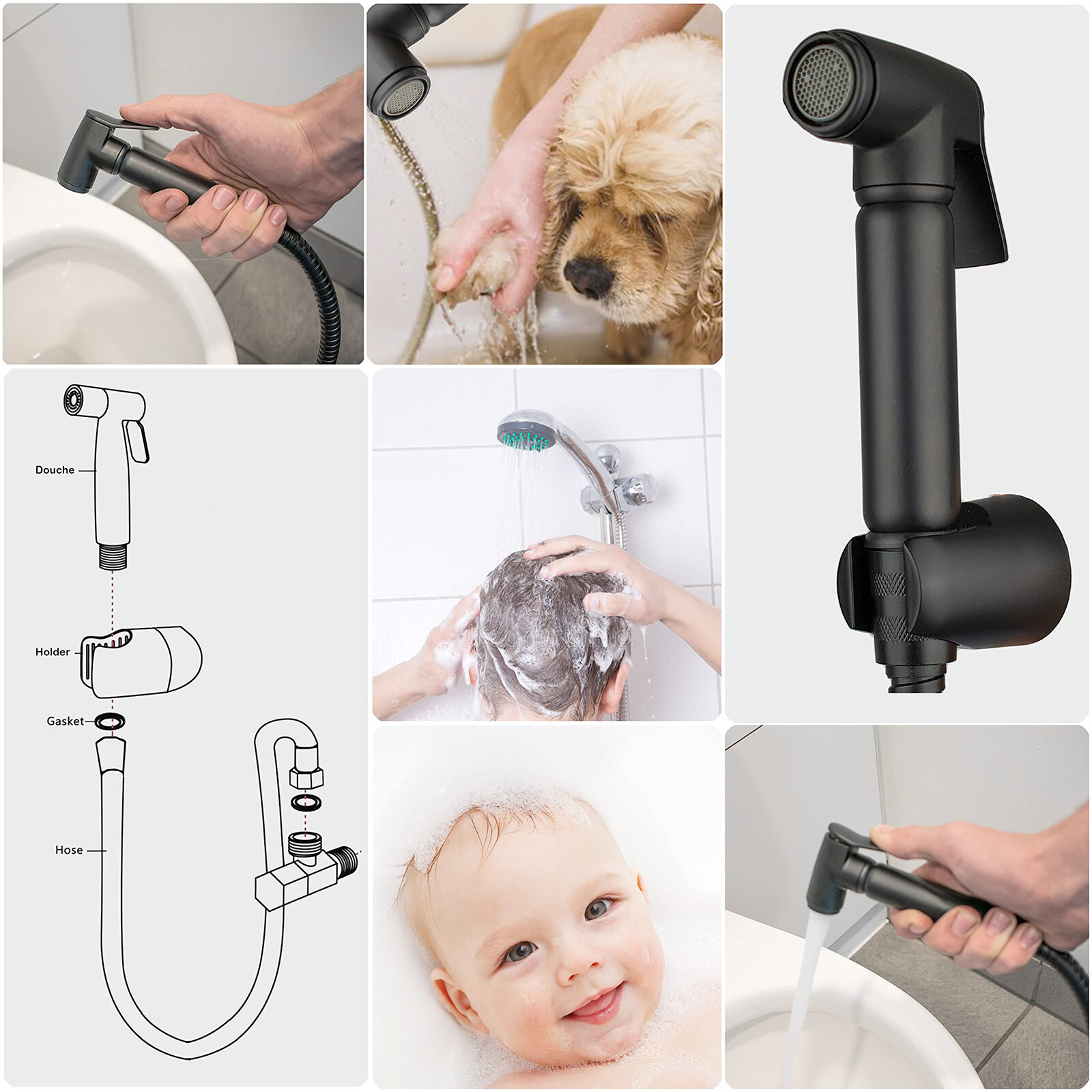 Nes Home Modern Douche Shower Spray Kit With Holder & Hose Black eBay