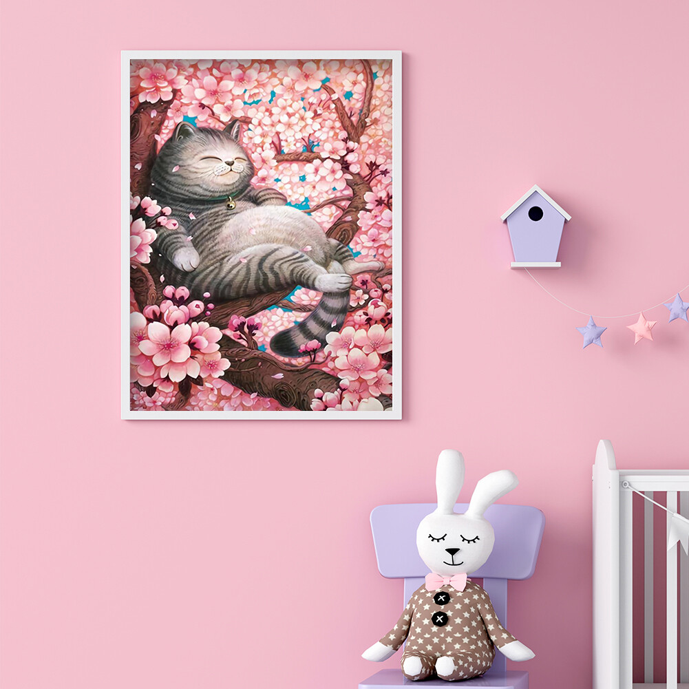 5D DIY Diamond Embroidery Cherry Tree Cat Mosaic Kit Home Decor for