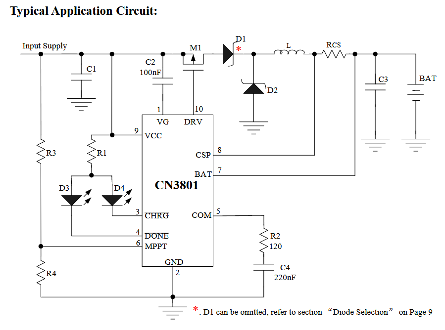 CN3801 Standalone LiFePO4 Battery Charger IC w/ Photovoltaic Cell MPPT