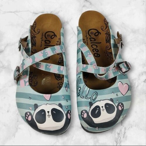 Calceo Hello Panda Cross Strap Slide Mules Euro 40