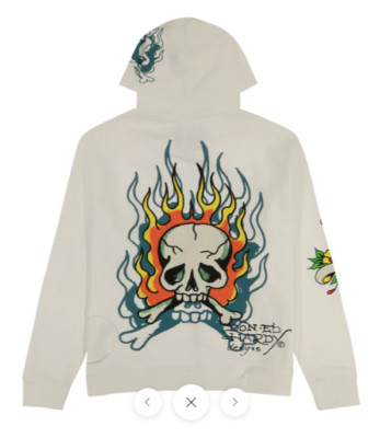 NWT ED HARDY Jogger SET Flame Skull Zip Up Hoodie Lounge Sweat