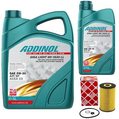 Motoröl Set ADDINOL 5W-30 MV 0530 LL 6 Liter + Ölfilter für Hyundai i30 KIA 1.7