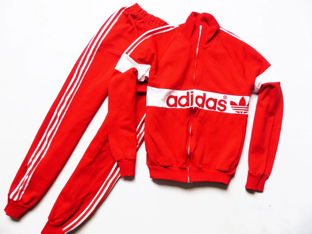 VINTAGE MEN'S RED ADIDAS ORIGINALS 80's TRACKSUIT SIZE: 180 cm