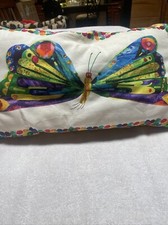 Vintage Very Colorful Butterfly Accent Pillow 20  By 10  