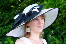 Chapeau Mariage Ceremonie Sisal Plume Noeuds (Vert, Rose, Ivoire, ...) NEUF