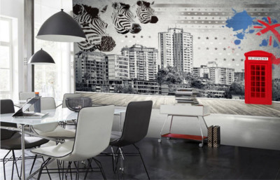 3D Telephone Booth ZHUA28656 Wallpaper Wall Murals Removable Self-adhesive Ann
