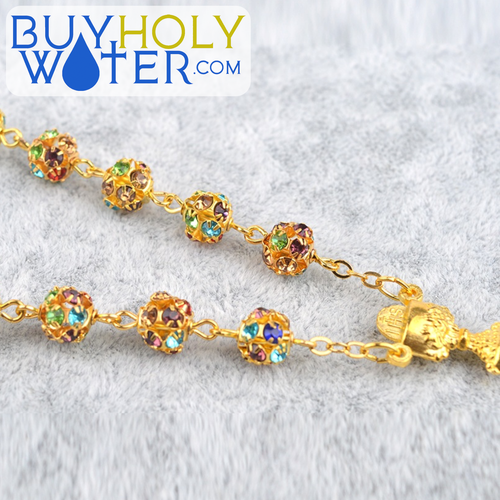 Blessed Gold & Crystal Prayer Rosary Beads Religious Necklace Crucifix Jesus+∞ - Picture 5 of 6