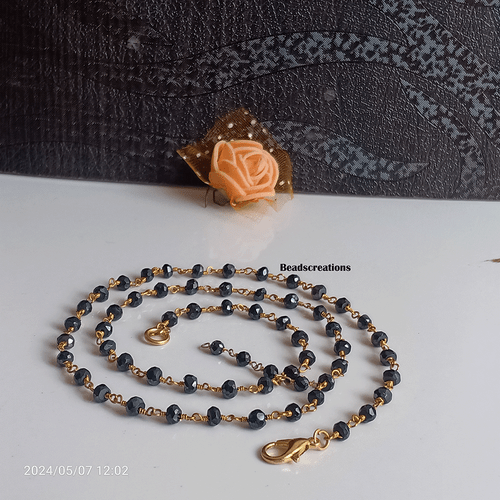 Black Spinel Beads Rosary Beads Gold Chain 3mm Necklace Gift for Her - Bild 6 von 6