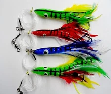  6" Rigged Tuna Clone Feather 3oz Trolling  Saltwater Fishing Lures - 4 Pieces