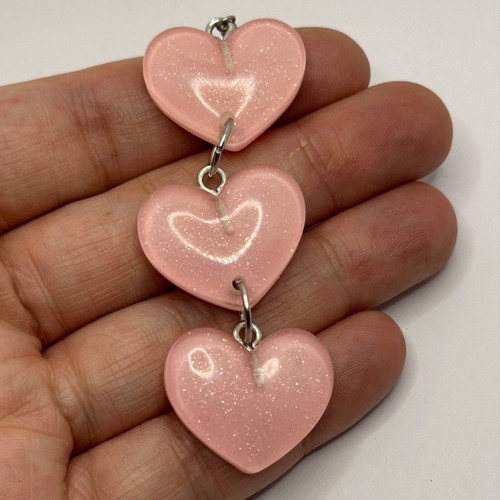 Long Large triple sherbet heart earrings , Glitter, Resin Fun 9.5 cm Long - Picture 24 of 73