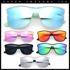 Hipster Color Mirror Inset Shield Lens Horn Rim Retro Plastic Sunglasses