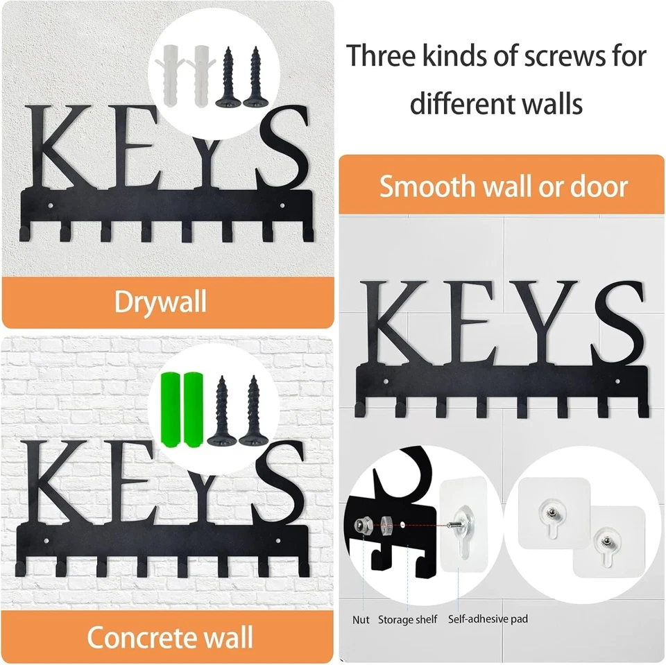Key Holder Wall Mounted Key Hooks Organizer Key Hanger Rack for Home, Black - Image 3 of 4
