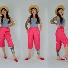 23/24 WAIST 1950s Quilted High Rise Pants Vintage Mid Century Hot Pink Barbie