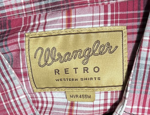 Wrangler Retro Red White Plaid Western Pearl Snap Long Sleeve Shirt Men Size L - Picture 5 of 5