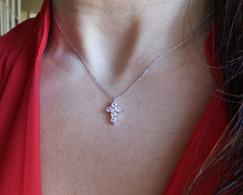 DIAMANT KREUZ HALSKETTE 14K WEISSGOLD 0,50 KKT SI1 KLARHEIT G FARBE MASSIVGOLD - Bild 2 von 8