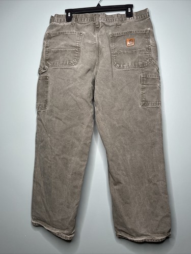 VTG Carhartt Carpenter Pants Men’s 36x29 Canvas Dungaree Fit B11 MOS Olive - Picture 2 of 10