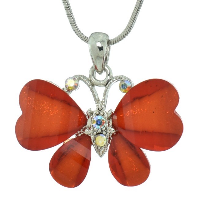 Swarovski Crystal Red AB Butterfly Pendant Necklace with 18 Inch Chain Winx Gift