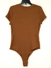 A New Day Women's Size S Brown Ribbed T-Shirt Short Sleeve Bodysuit