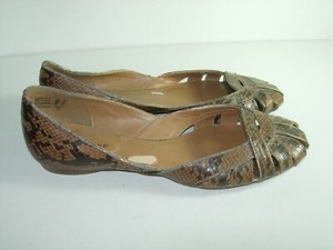 WOMENS-BROWN-FAUX-SNAKE-BALLET-FLATS-CASUAL-COMFORT-CAREER-HEELS-SHOES-SIZE-10-M