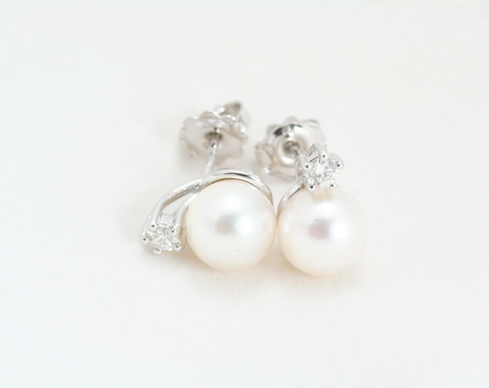Damen Ohrringe Perlen & Diamanten aus Weißgold 18 KT Neu - Bild 2 von 4