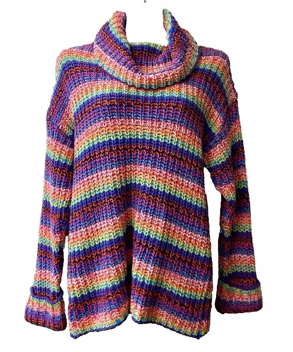 Turtleneck Rainbow Striped Knit Sweater Forever 21 Sweater Medium