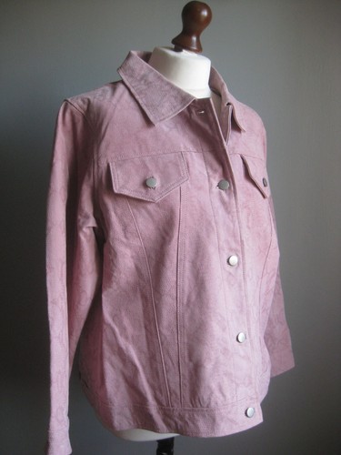 PINK REAL LEATHER JACKET 18 20 snake skin BIKER COAT XL soft CENTIGRADE TRUCKER - Picture 11 of 15