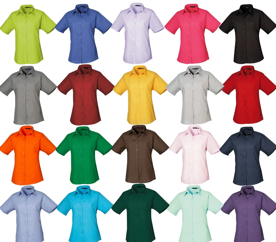 PREMIER Camicia da donna manica corta tempo libero business camicia taglie forti facile da pulire 34-54 (BW302)