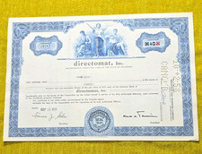 Directomat, Inc. 40 Shares Circulated Stock Certificate 1958 (Scripophily)