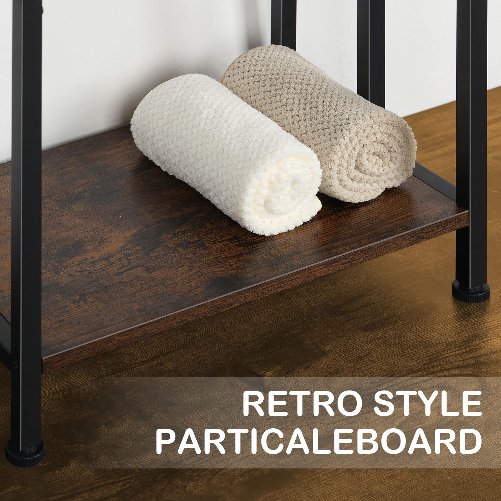 Freestanding Towel Rack, 3 Tier Blanket Ladder Holder with Rustic Brown Woode...