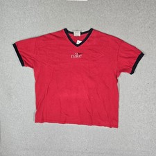 VINTAGE Nike Men Shirt XL Red Made in USA Ringer Swoosh Logo Embroidered READ