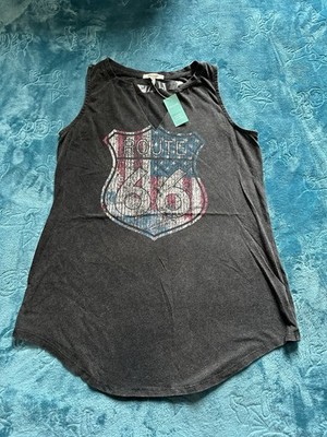 maurices Black Route 66 USA Graphic Print Round Neck Tank Top Women s XS