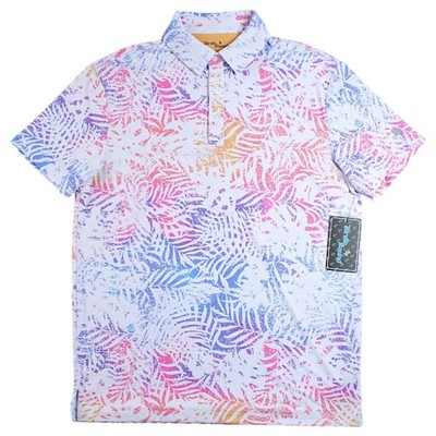 Birdie Bound Polo Golf Shirt Mens S White Fern Leaf Short Sleeve Pullover NEW
