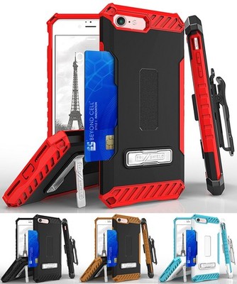 TRI-SHIELD CASE + BELT CLIP HOLSTER STRAP CARD SLOT STAND FOR APPLE iPHONE 7/8