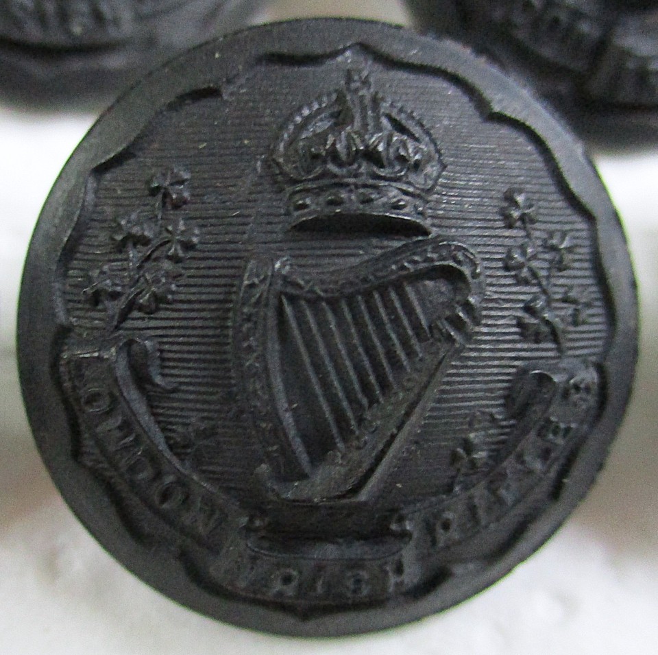 10x British Army: London Irish Rifles Black Buttons (Large, 23mm, WW1 ...