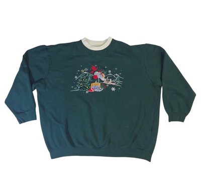 Vtg Bobbie Brooks Sweatshirt Women s XL Green Christmas Red Cardinals Grannycore