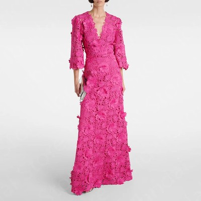 Rose Pink Mother of Bride Dresses Lace 3/4 Sleeve V Neckline Gowns