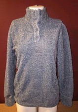 Womens Eddie Baur Fleece Pullover XS Heather Blue Button Mock Neck Cozy Top