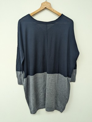 TOAST Jersey Hängerchen Kleid - superfeine Wolle - Blockfarbe blau grau - Größe S