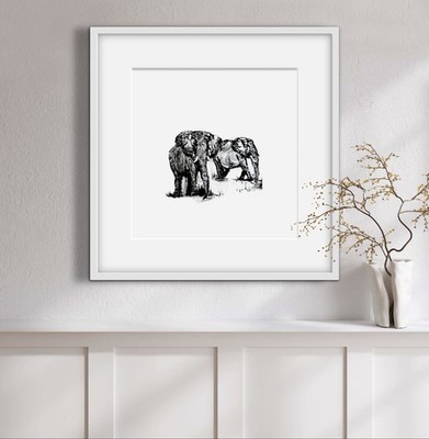 Die Elefanten - Giclée Fine Art Print - Schwarz-Weiß Minimalistisch. Signiert