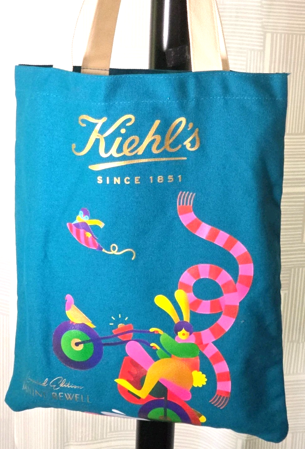 KIEHL’S Canvas Tote Shoulder Bag Limited Edition Janine Rewell Turquoise