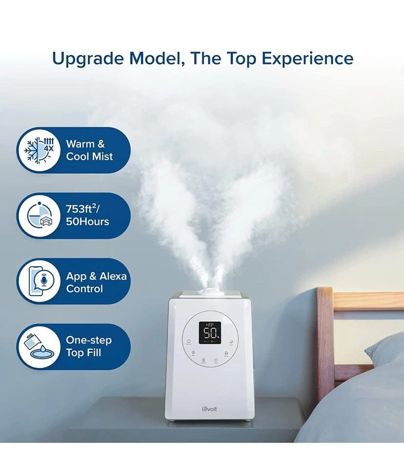 LEVOIT Smart 6L Top Fill Warm Cool Mist Humidifier for Bedroom & Large Room - Image 2 of 4